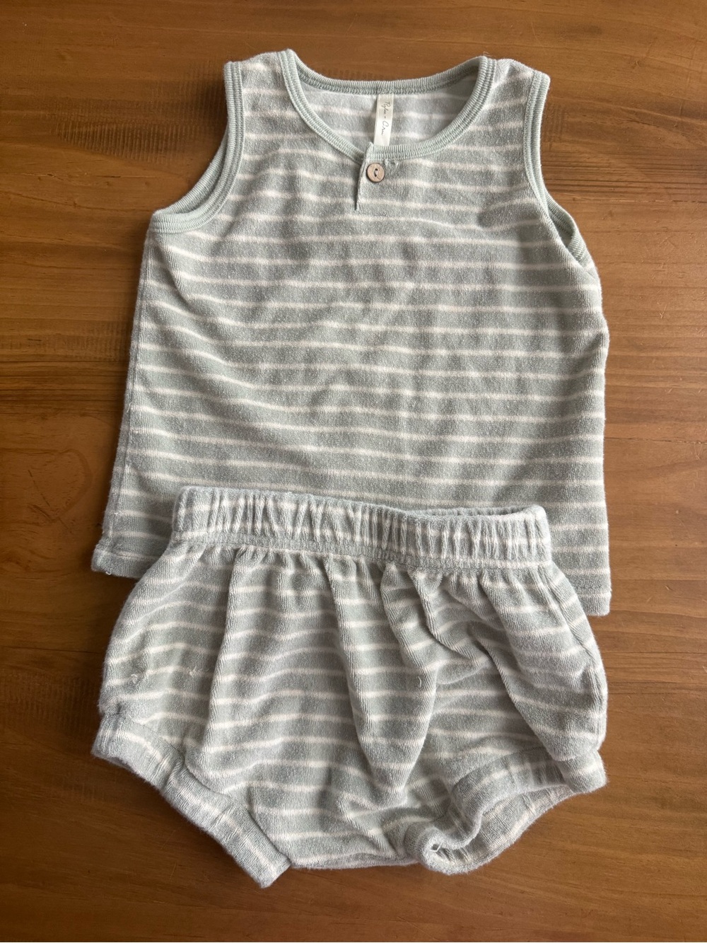 Rylee + Cru Striped Light Gray & White Baby Tank Top and Bloomers Set